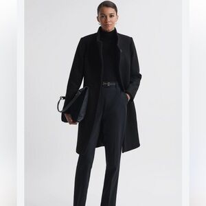 Reiss Lanston Wool Longline Slim fit Overcoat Coat in Black Size 8